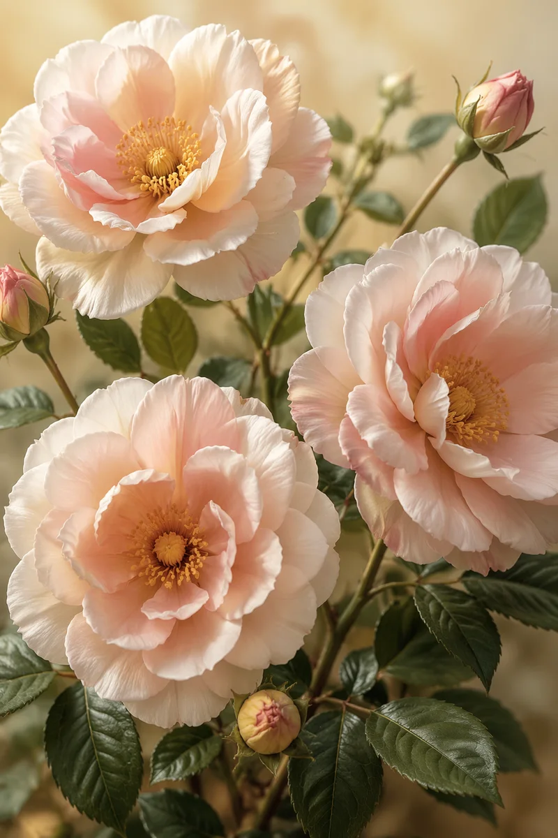 Fresh Spring Blooms on Cream Background