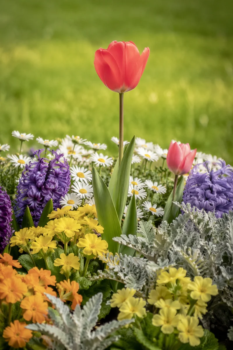Coral Tulip in Spring Flower Garden