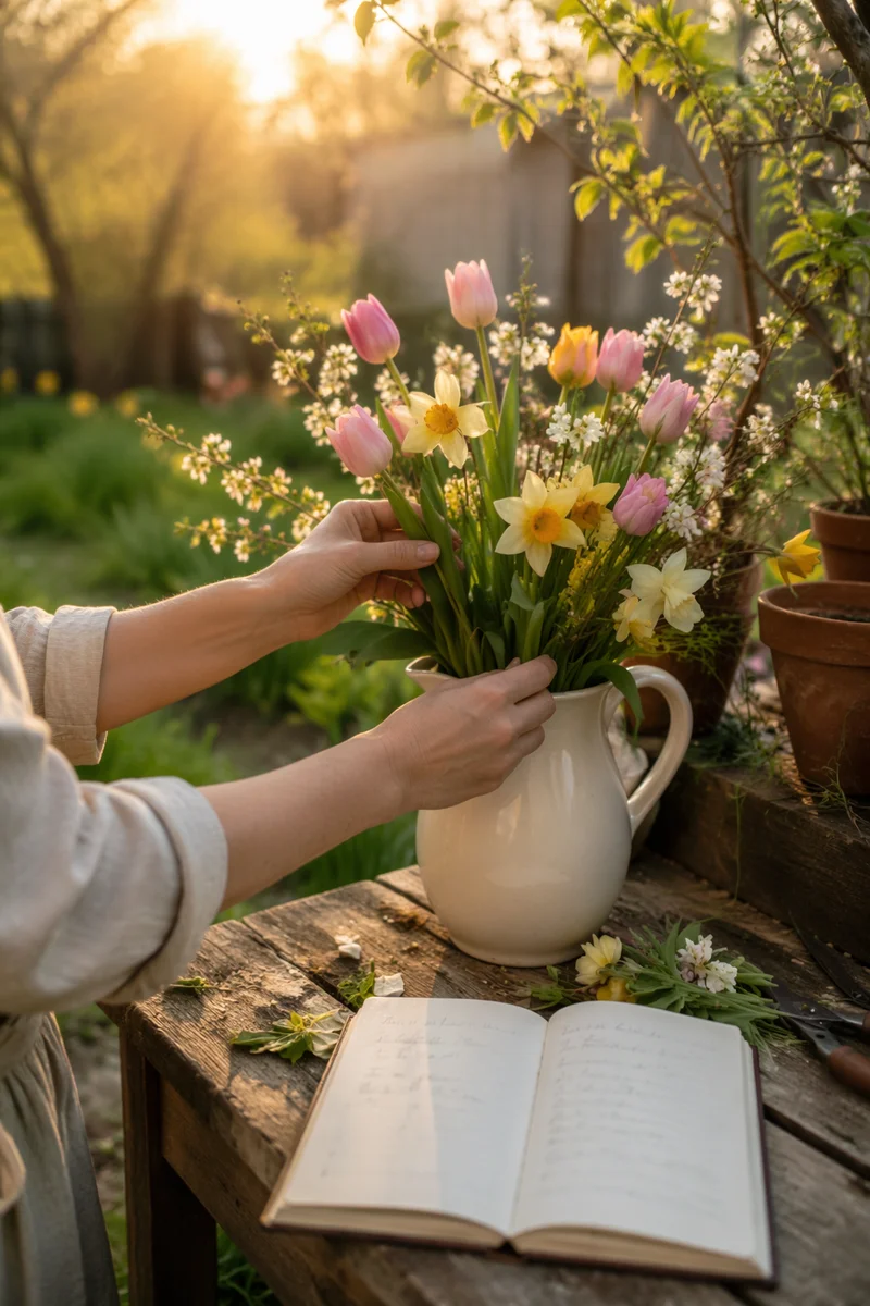 Spring Garden Flowers in Morning Gratitude