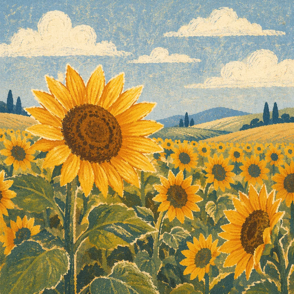 Radiant Summer Sunflower Field Under Blue Sky