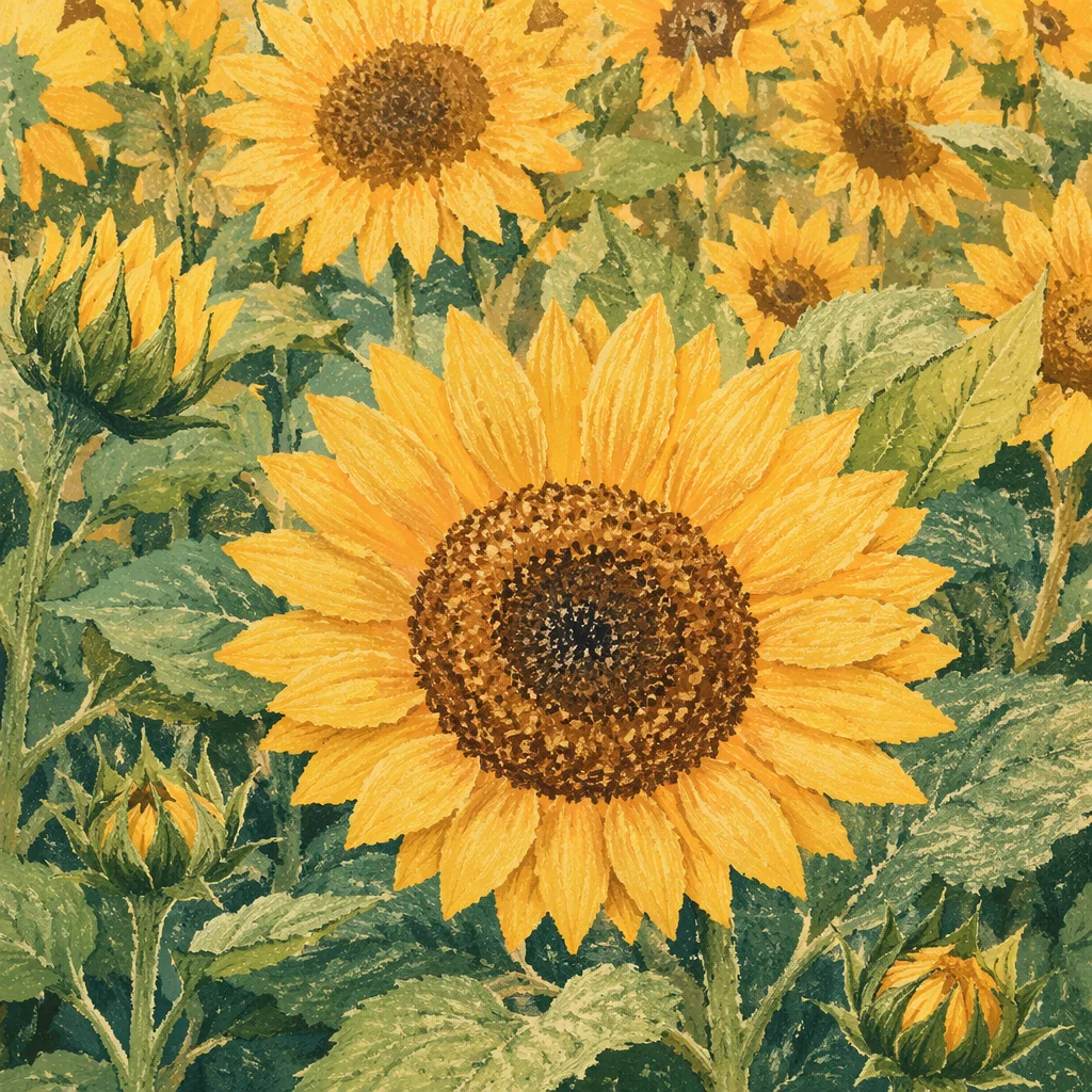 Bright Summer Sunflower Field Close-Up