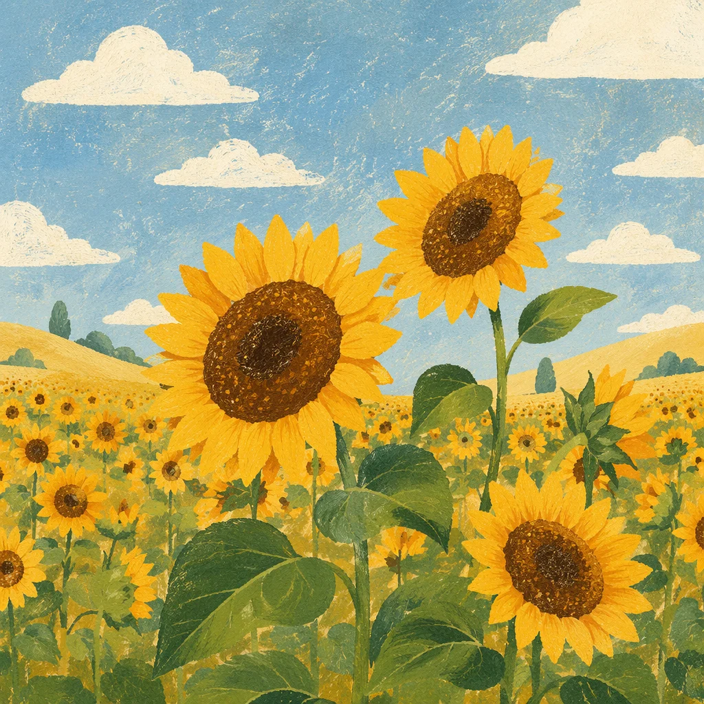Bright Summer Sunflower Field Under Blue Sky