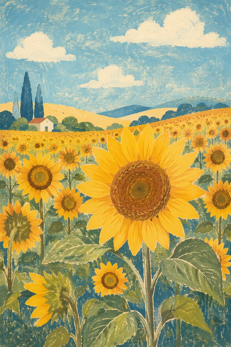 Bright Summer Sunflower Field Horizon View