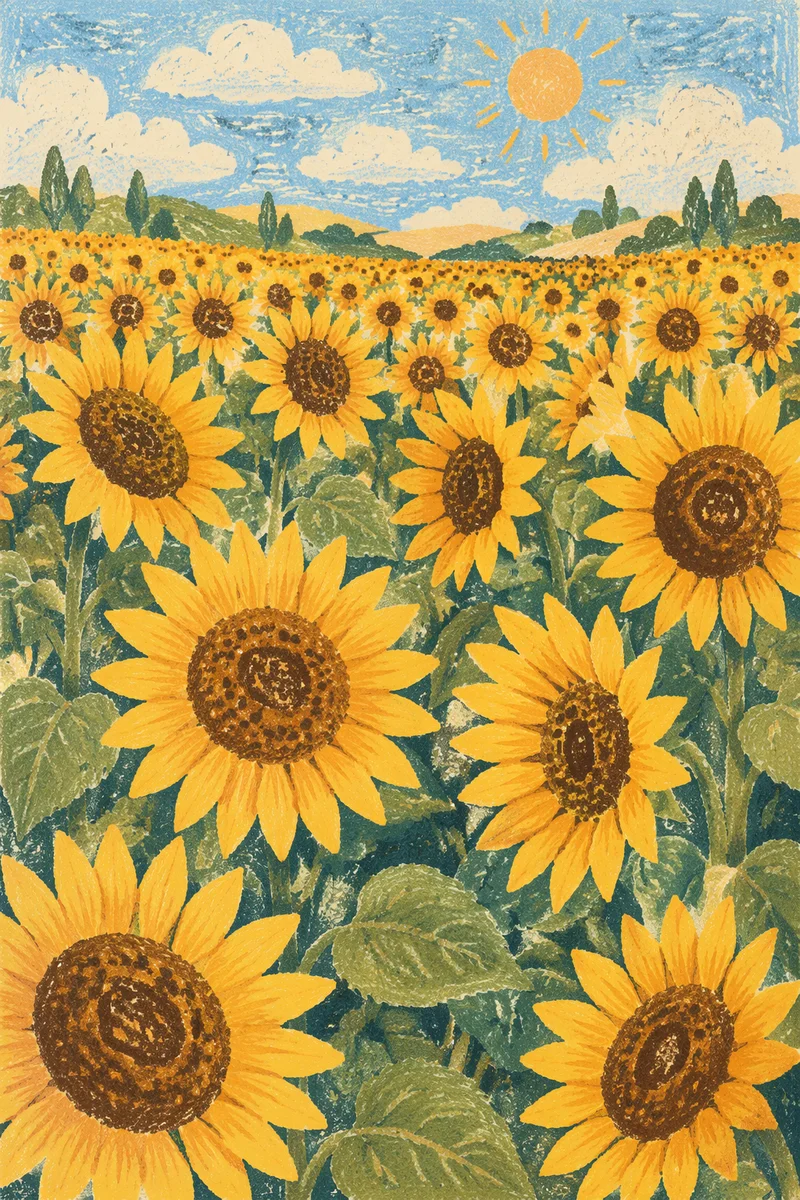 Bright Summer Sunflower Field in Full Bloom