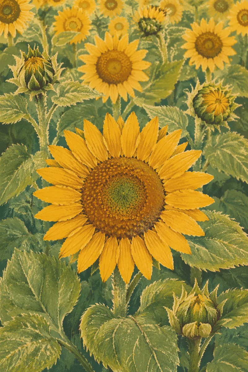 Golden Sunflower Field in Bright Summer