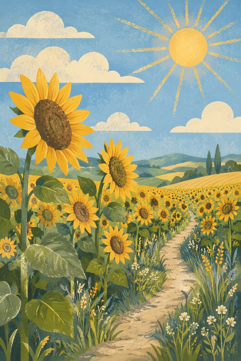 Sunny Sunflower Field Path of Gratitude