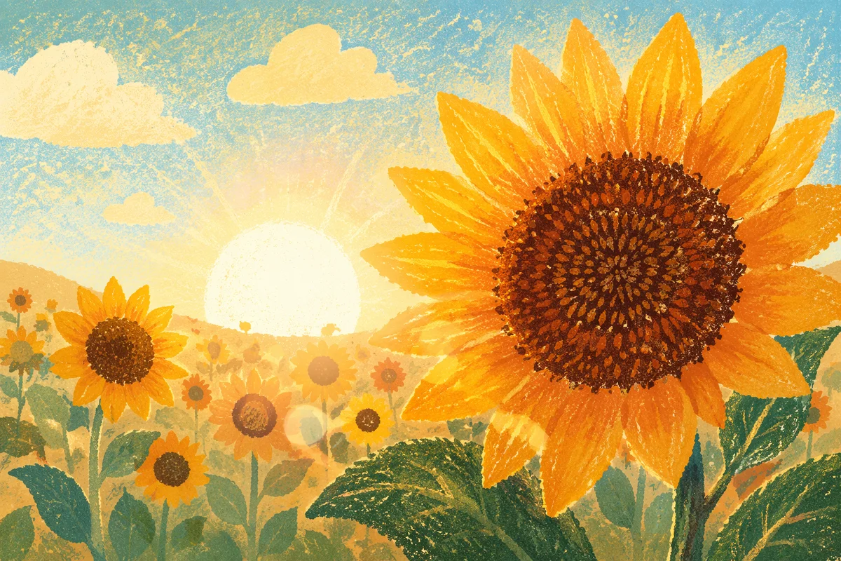 Bright Summer Sunflower Field in Golden Sunlight