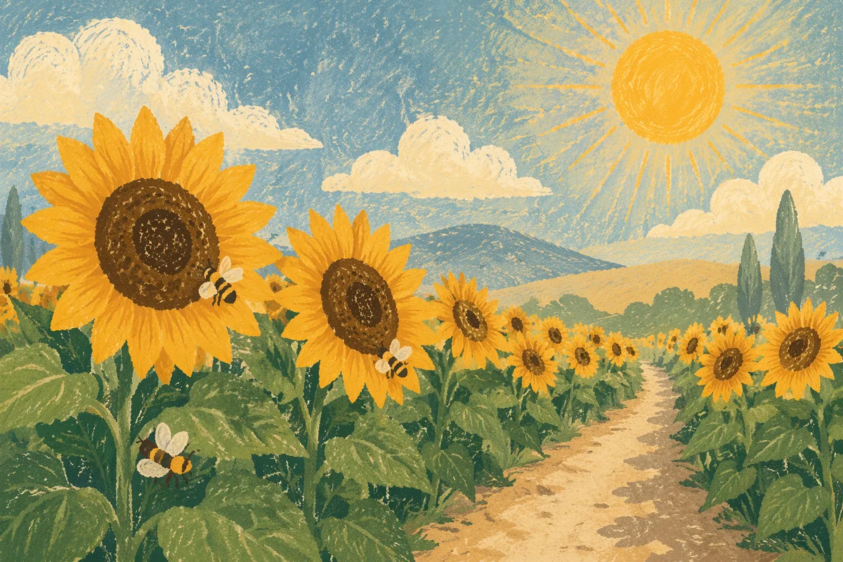 Sunny Sunflower Field Path in Summer