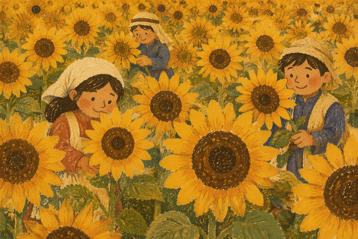 Bright Summer Sunflower Field Close View