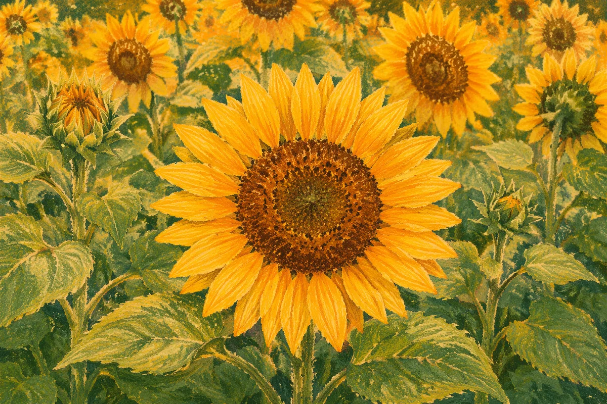 Bright Summer Sunflower Field Close-Up
