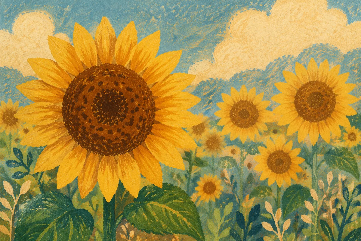 Bright Summer Sunflower Field Close Up