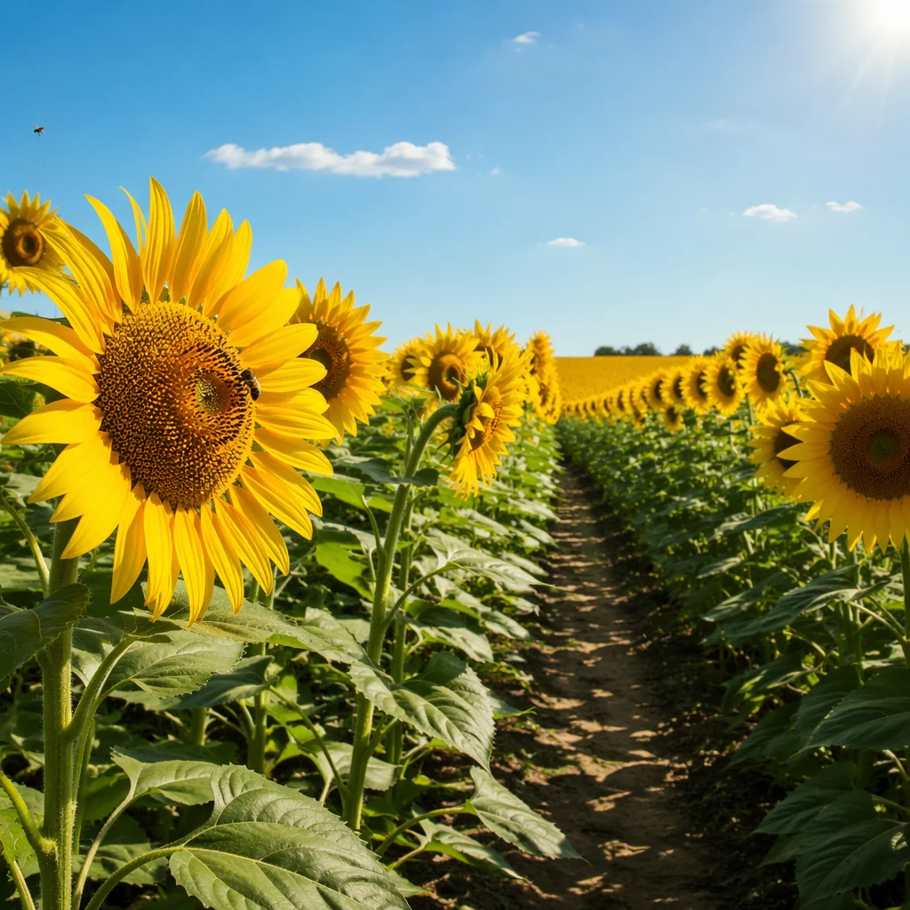 Sunny Summer Sunflower Field Path
