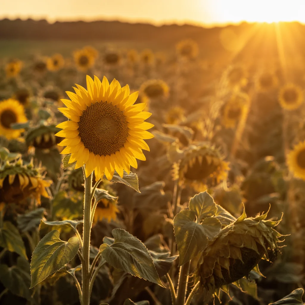 Golden Hour Sunflower Field in Summer