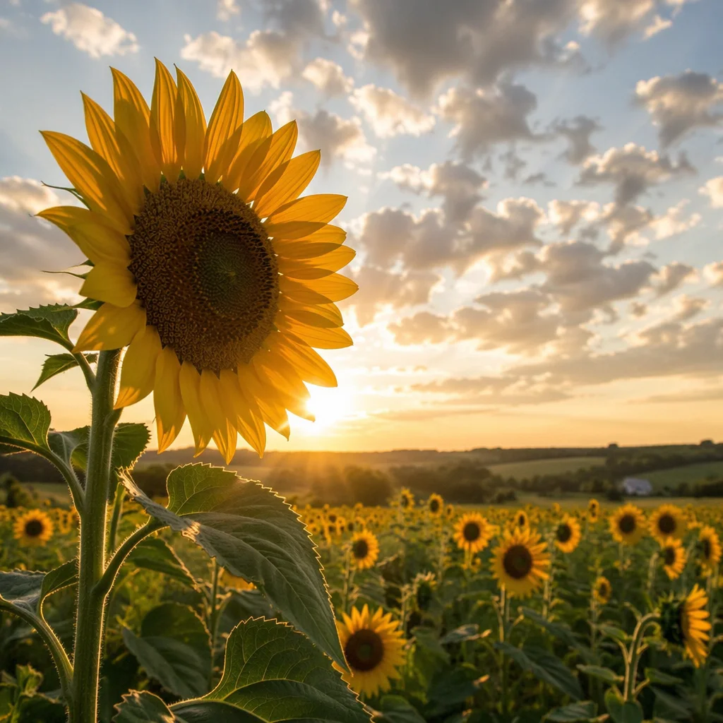 Golden Hour Sunflower Field in Summer
