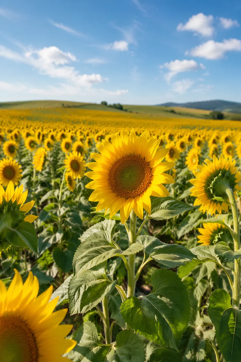 Radiant Summer Sunflower Field Under Blue Sky