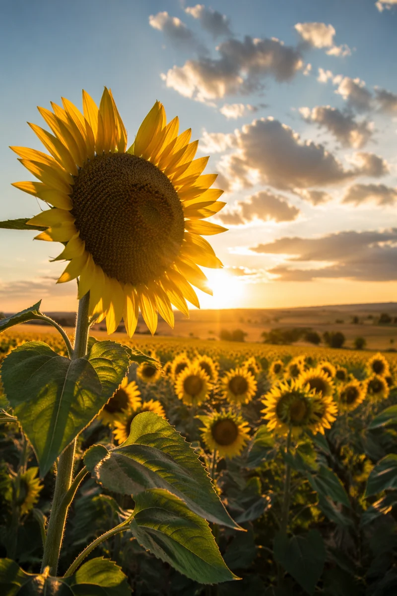 Golden Hour Sunflower Field in Summer