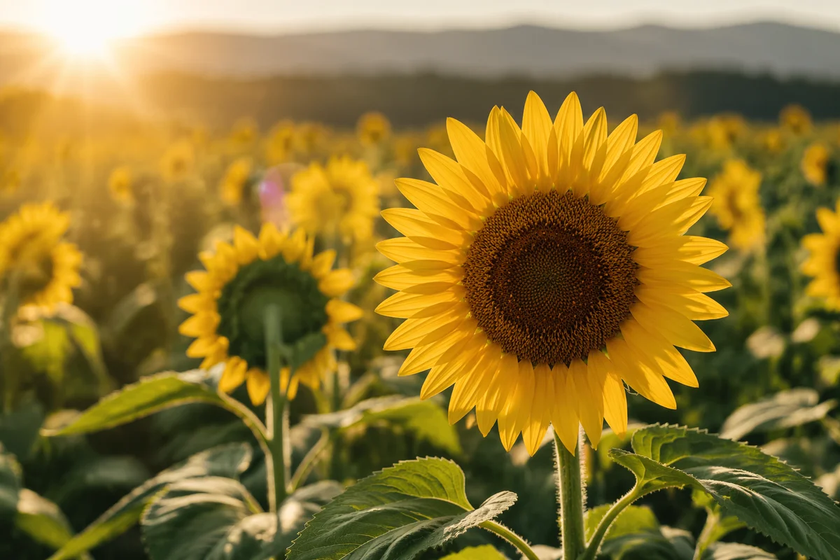 Sunny Summer Sunflower Field Close-Up