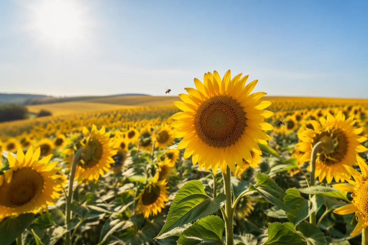 Radiant Summer Sunflower Field Under Blue Sky