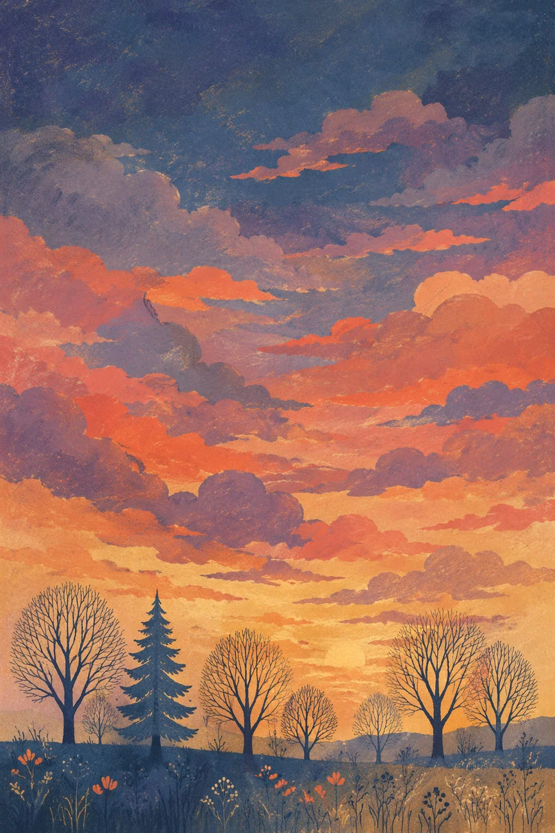 Tree Silhouette Sunset with Dramatic Sky
