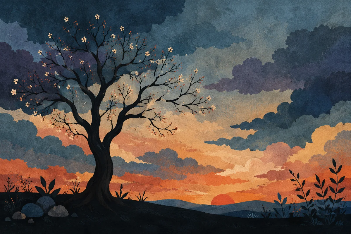 Wildflower Tree Silhouette at Dramatic Sunset