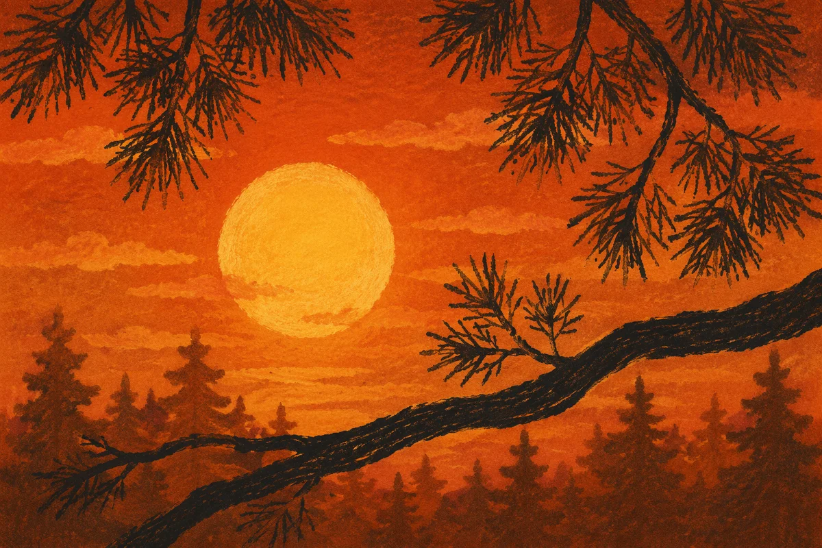 Silhouetted Pine Branch at Dramatic Sunset