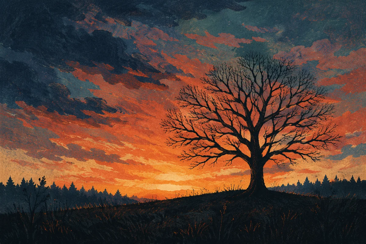 Solitary Tree Silhouette at Dramatic Sunset