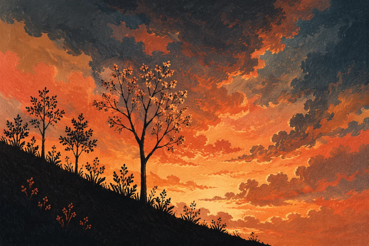 Flowering Tree Silhouette at Dramatic Sunset