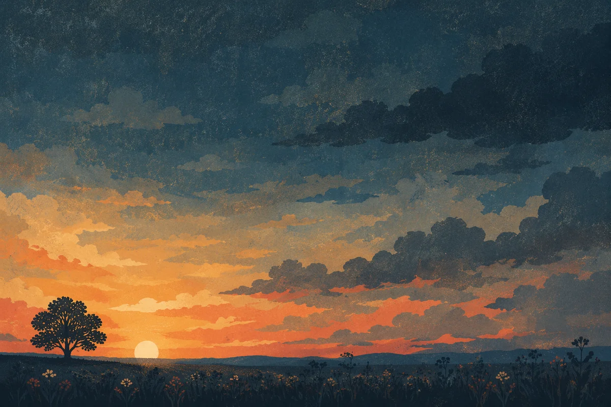 Lone Tree Silhouette Under Dramatic Sunset Sky
