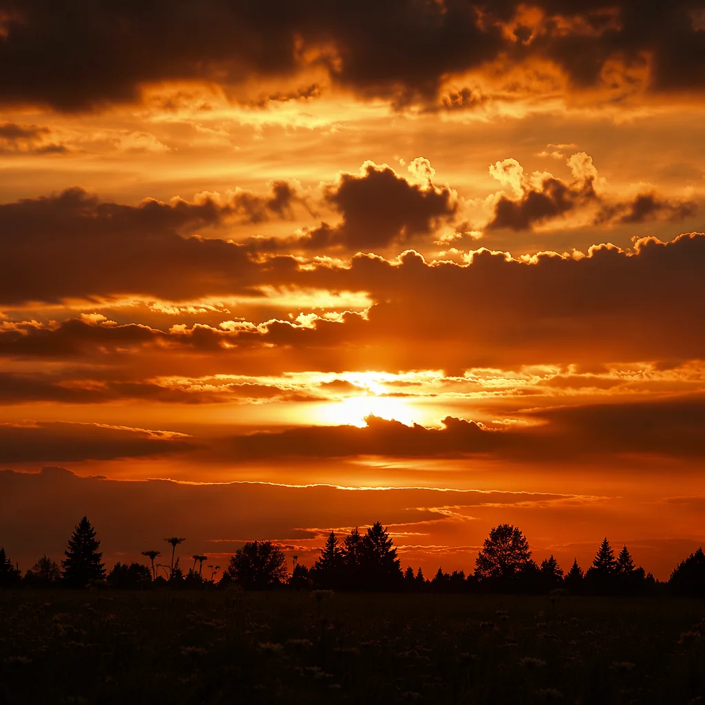 Dramatic Sunset Sky Over Tree Silhouette