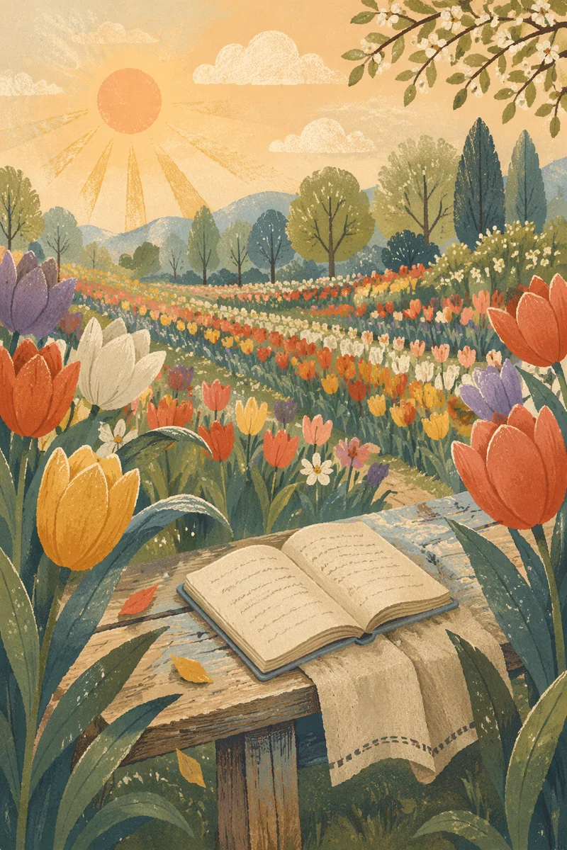 Colorful Spring Tulip Garden Reflection