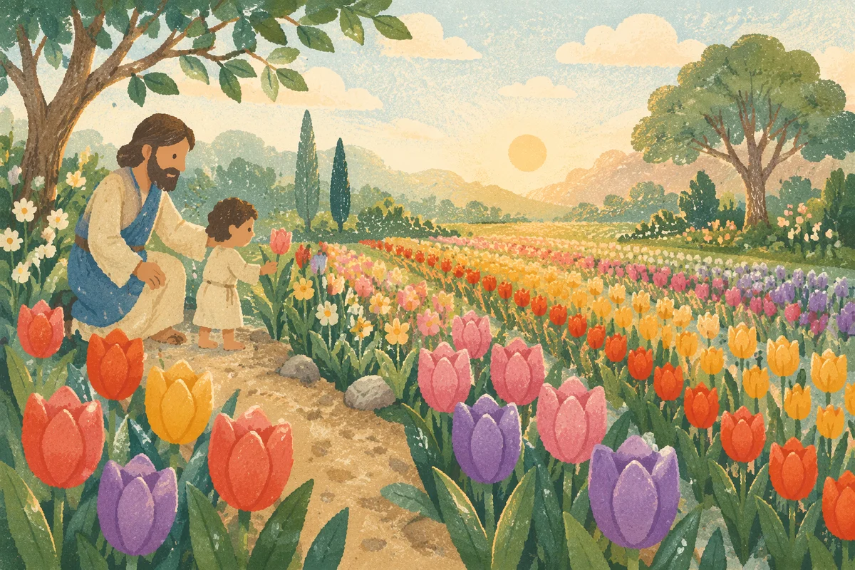 Colorful Spring Tulip Garden Rows