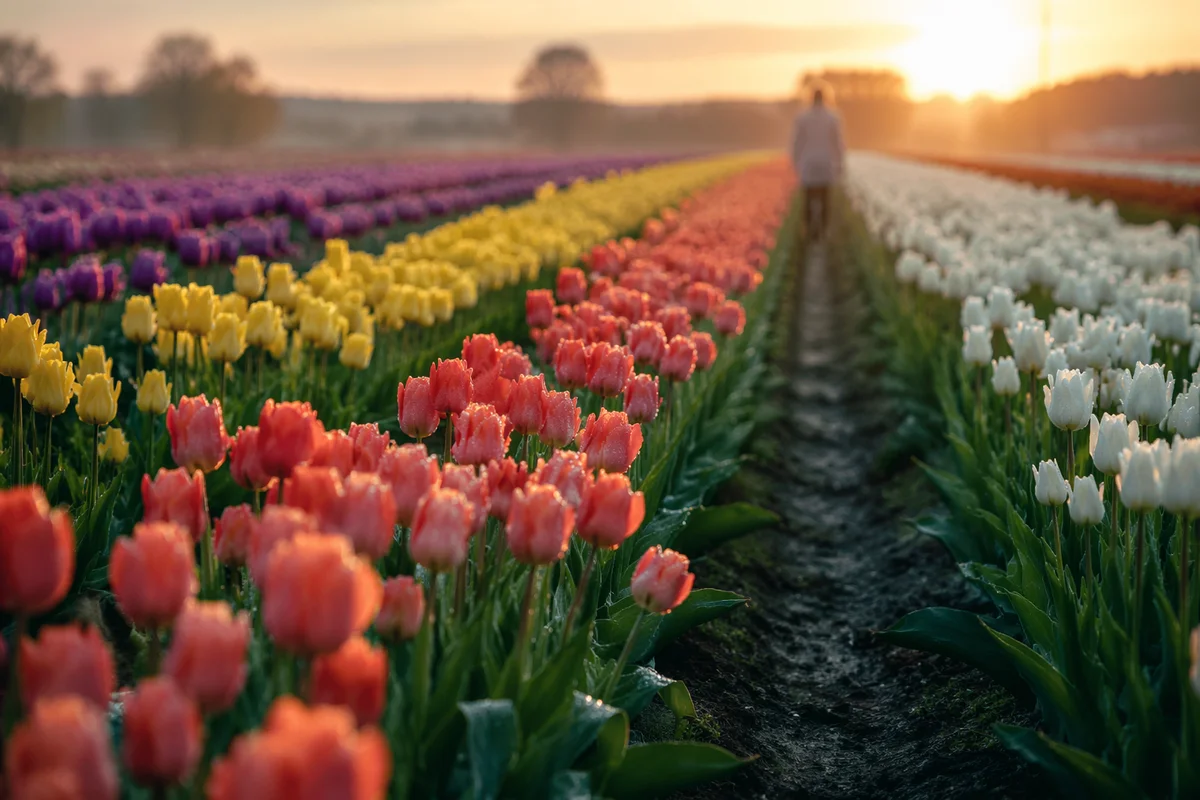 Colorful Spring Tulip Garden at Sunrise