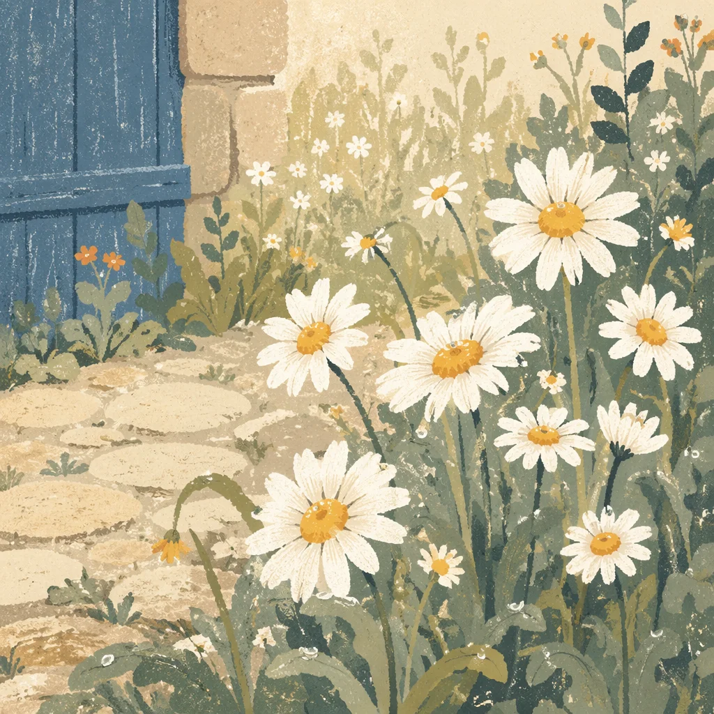 White Daisy Garden Path Morning Bloom