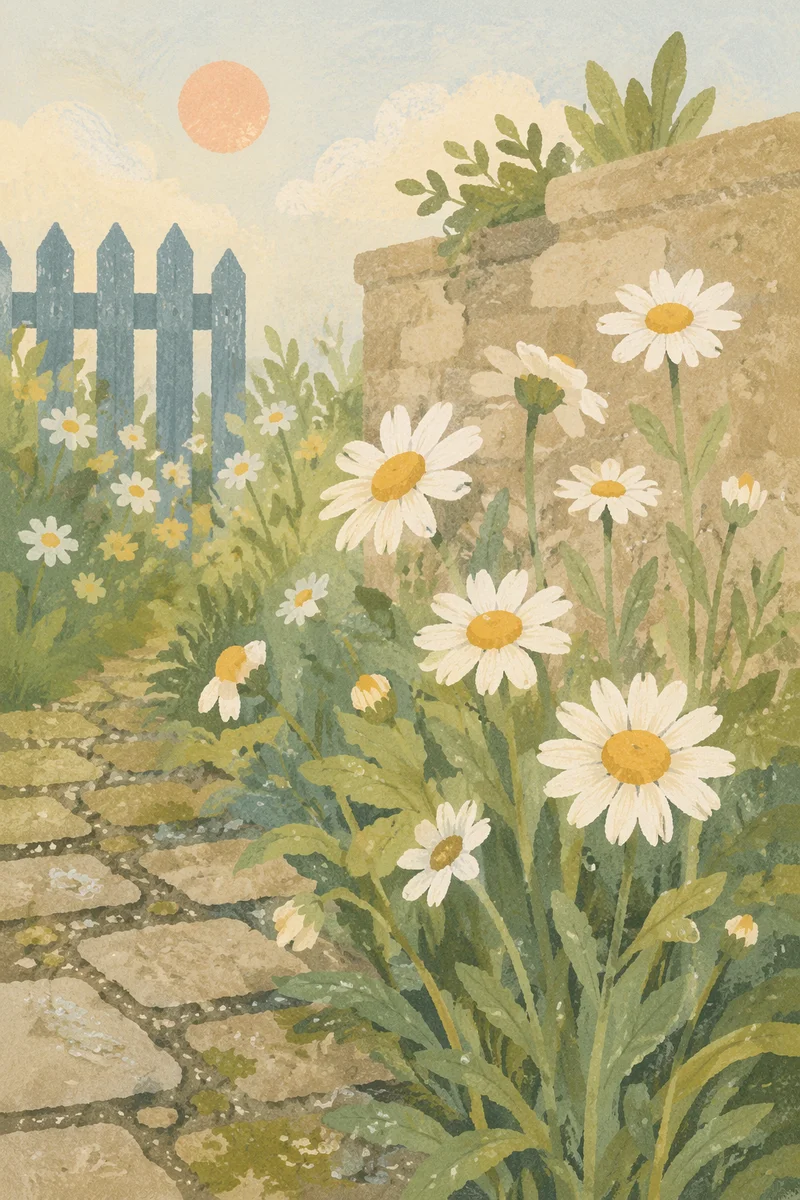 White Daisy Garden Path Morning Light