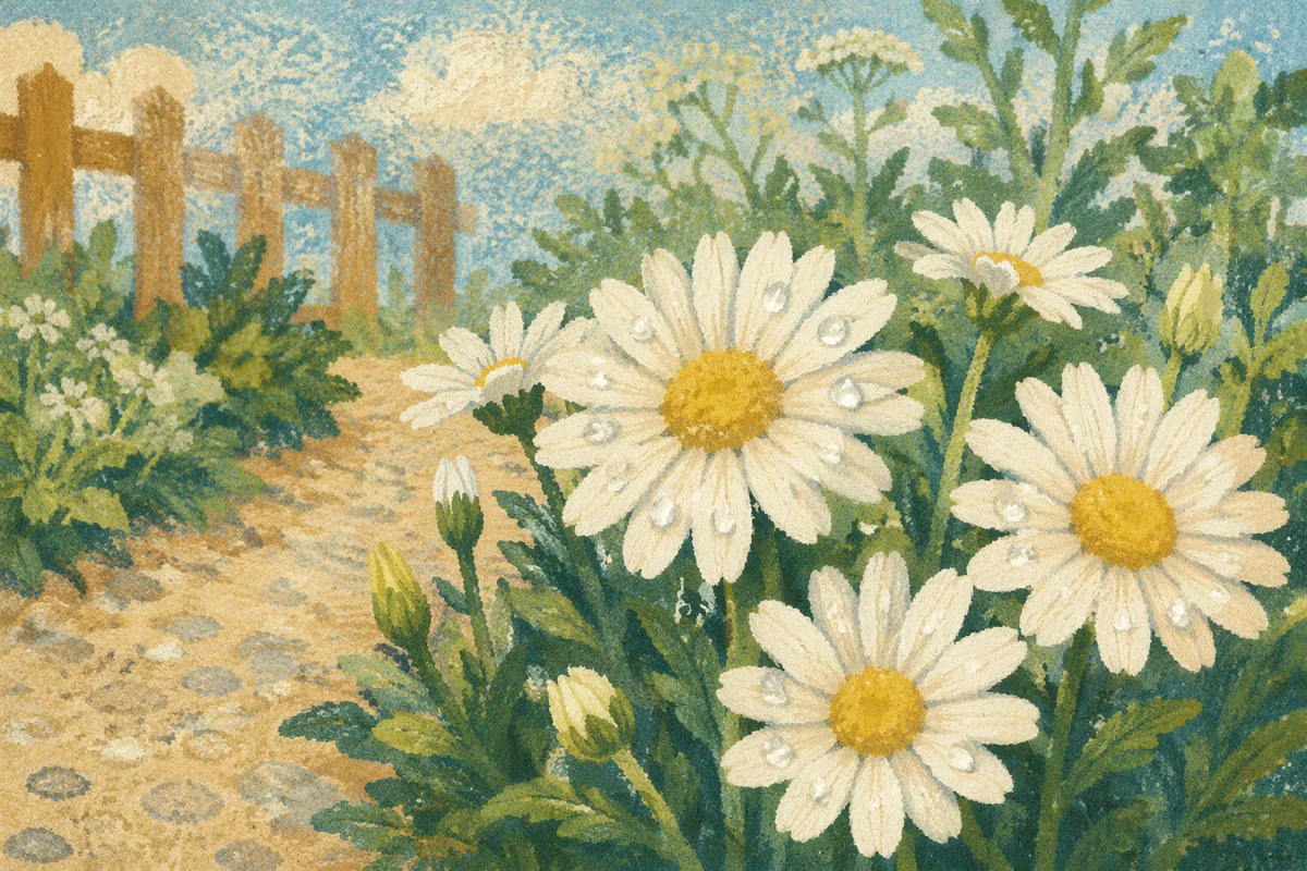 White Daisy Garden at Sunrise