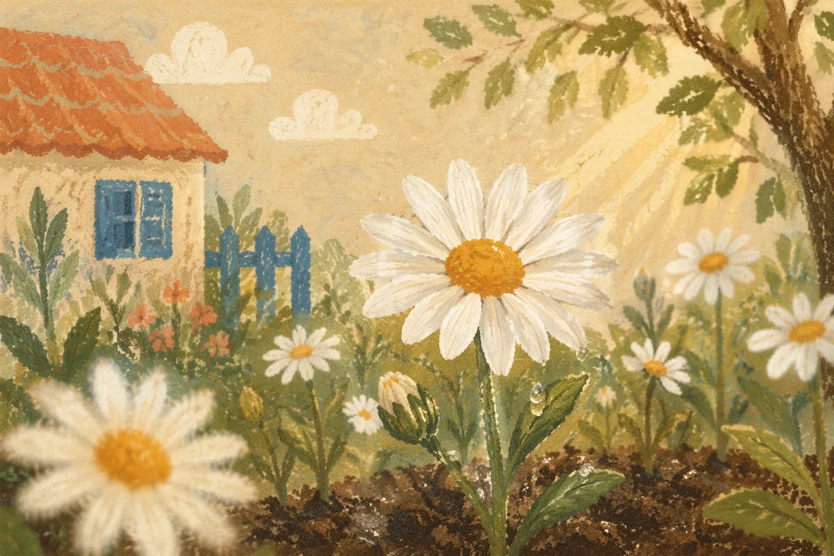 White Daisies in a Peaceful Cottage Garden