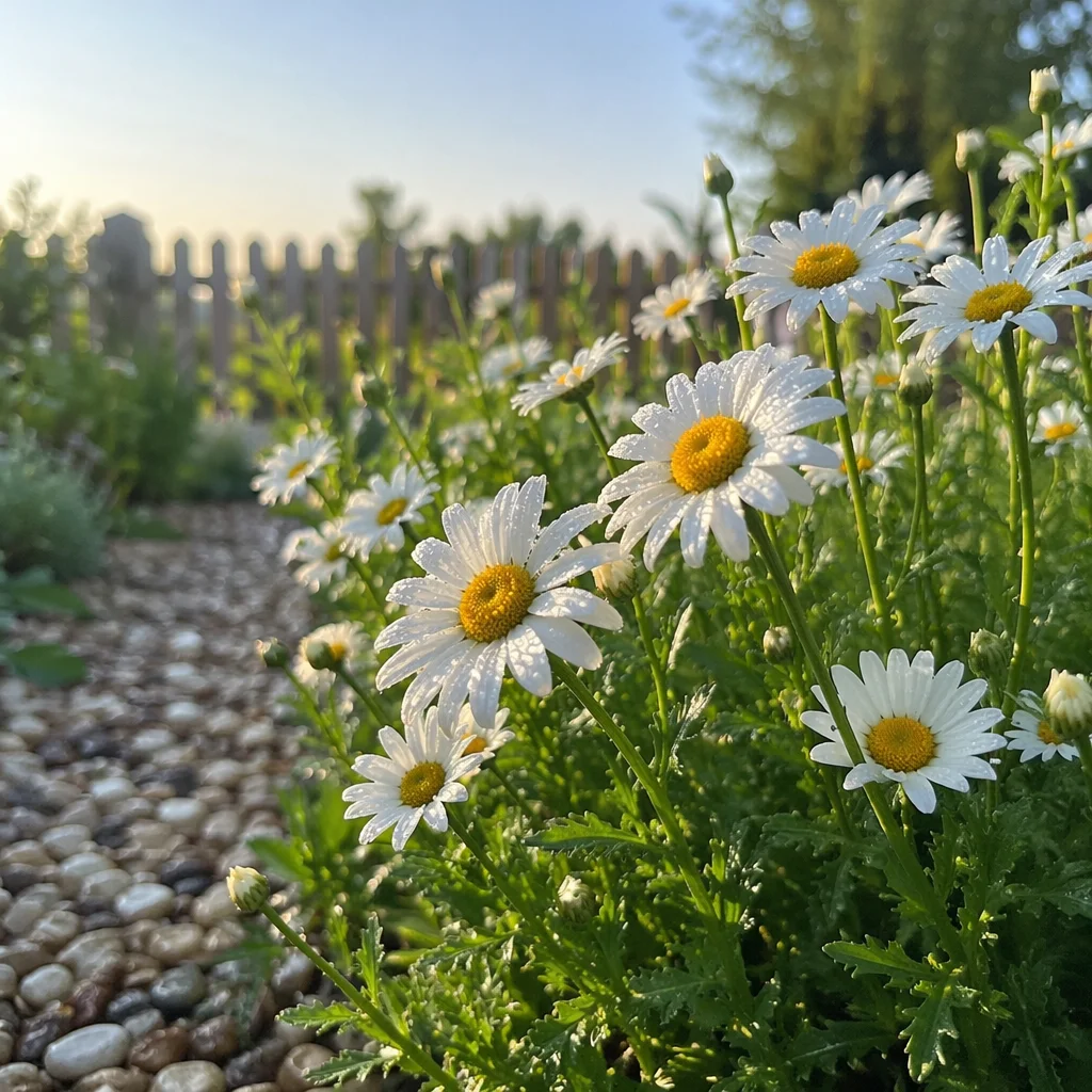 White Daisy Garden at Sunrise