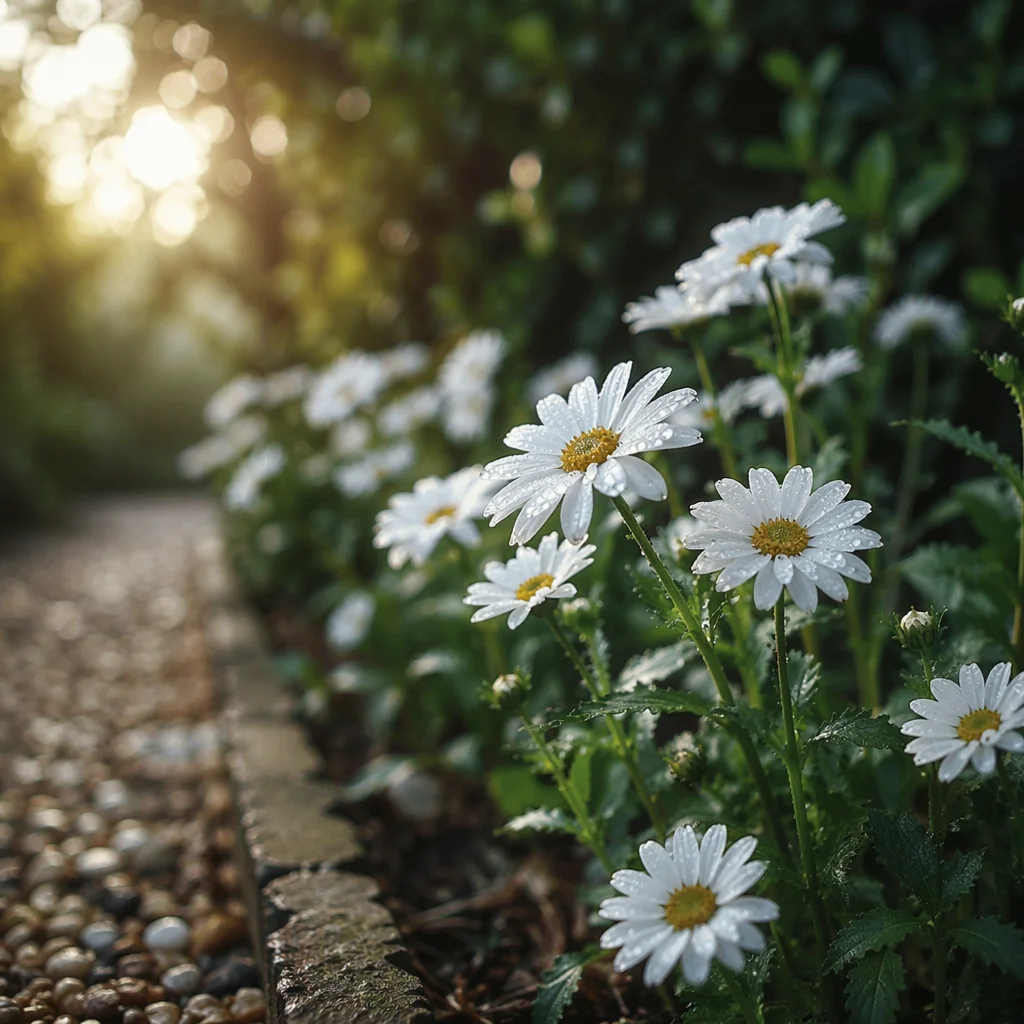 White Daisies in Peaceful Morning Garden