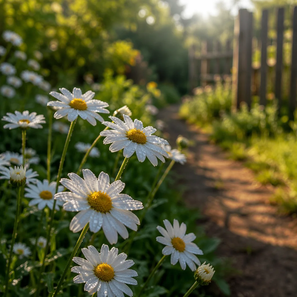 White Daisies in Peaceful Cottage Garden