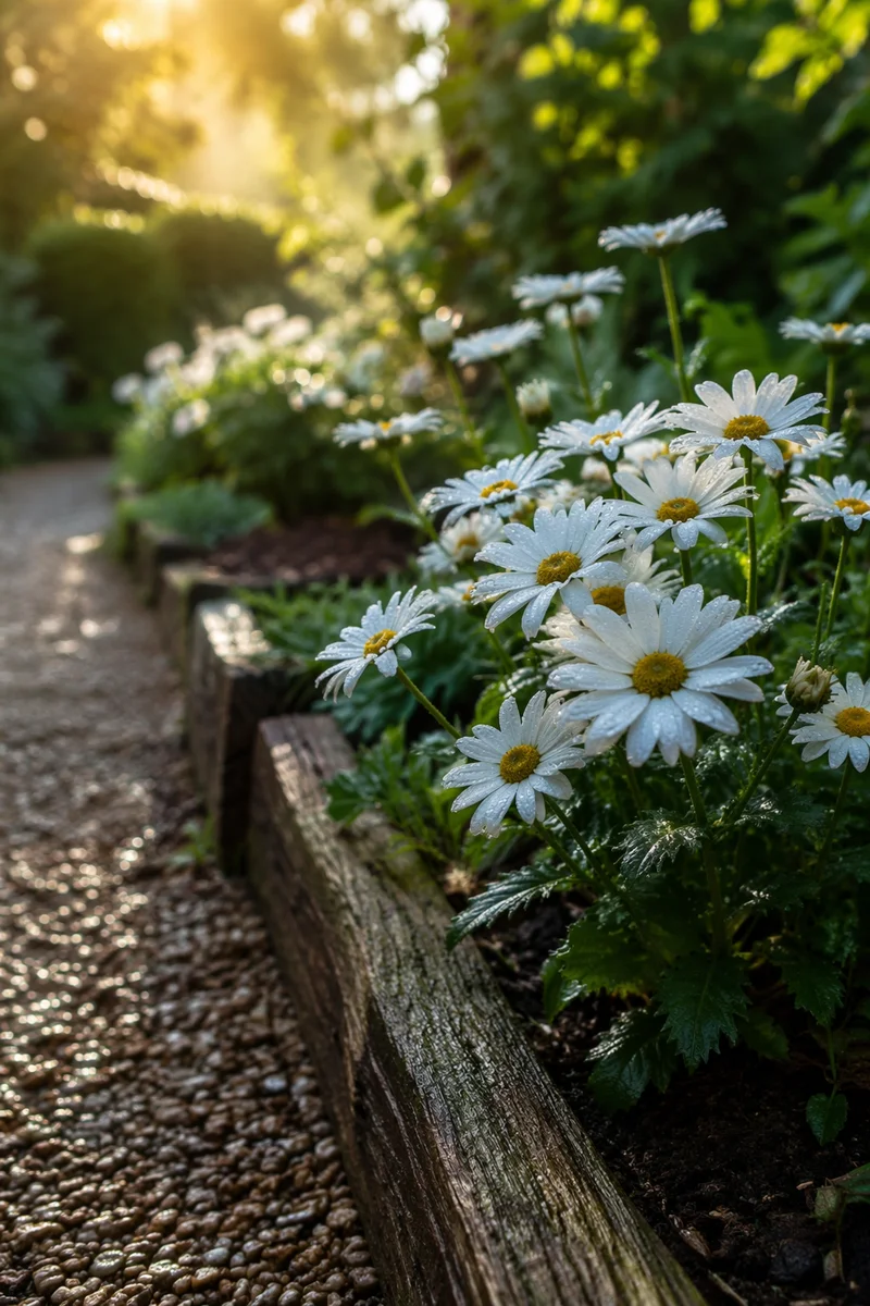 White Daisies in Peaceful Morning Garden