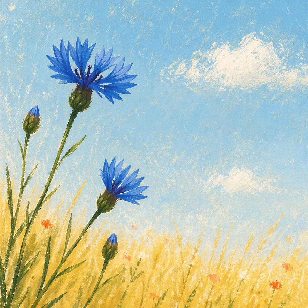 Blue Wildflowers in Golden Summer Meadow