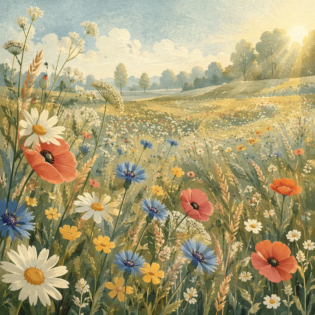 Peaceful Spring Wildflower Meadow at Sunrise