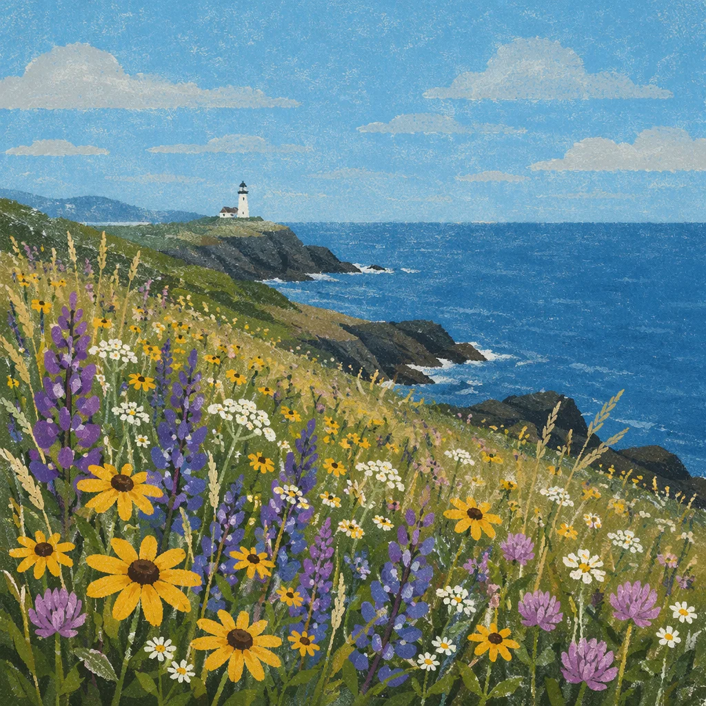 Coastal Wildflower Meadow with Distant Beacon