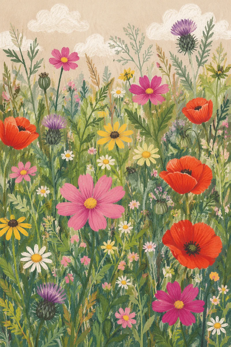 Natural Mixed Wildflower Meadow in Summer