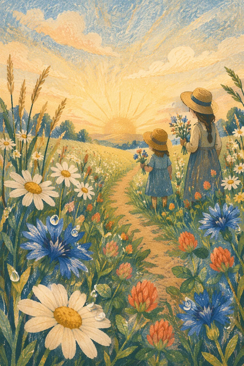 Sunrise Wildflower Meadow with Natural Blooms