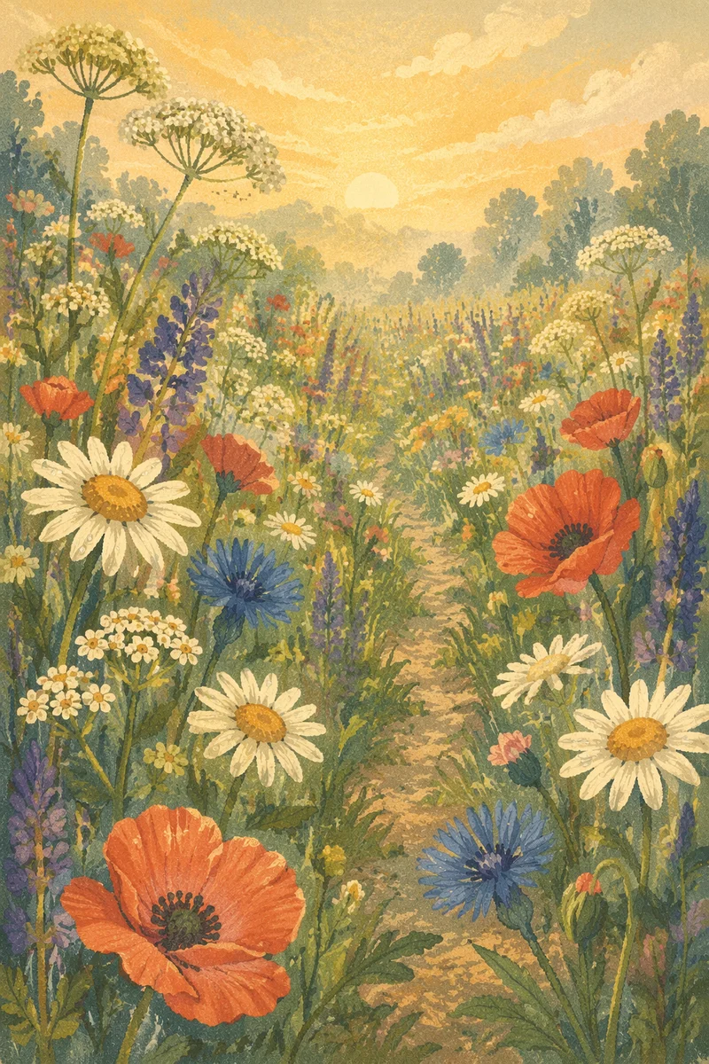 Morning Wildflower Meadow in Peaceful Bloom