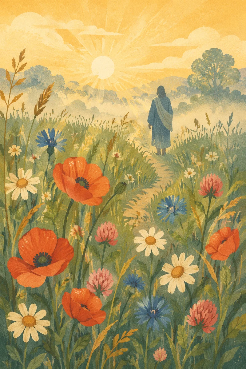 Wildflower Meadow Path in Golden Sunrise