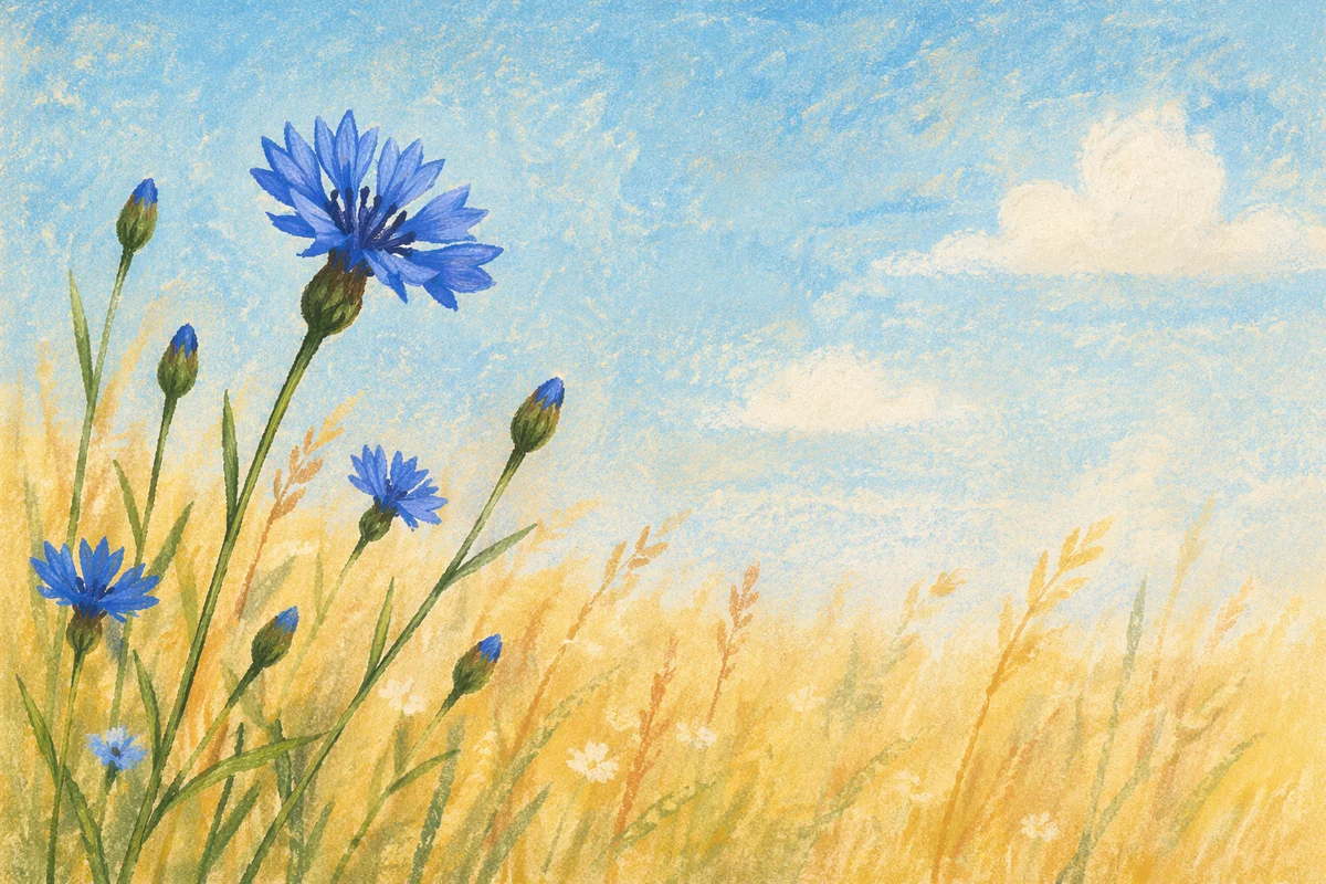 Blue Wildflowers in Golden Summer Meadow