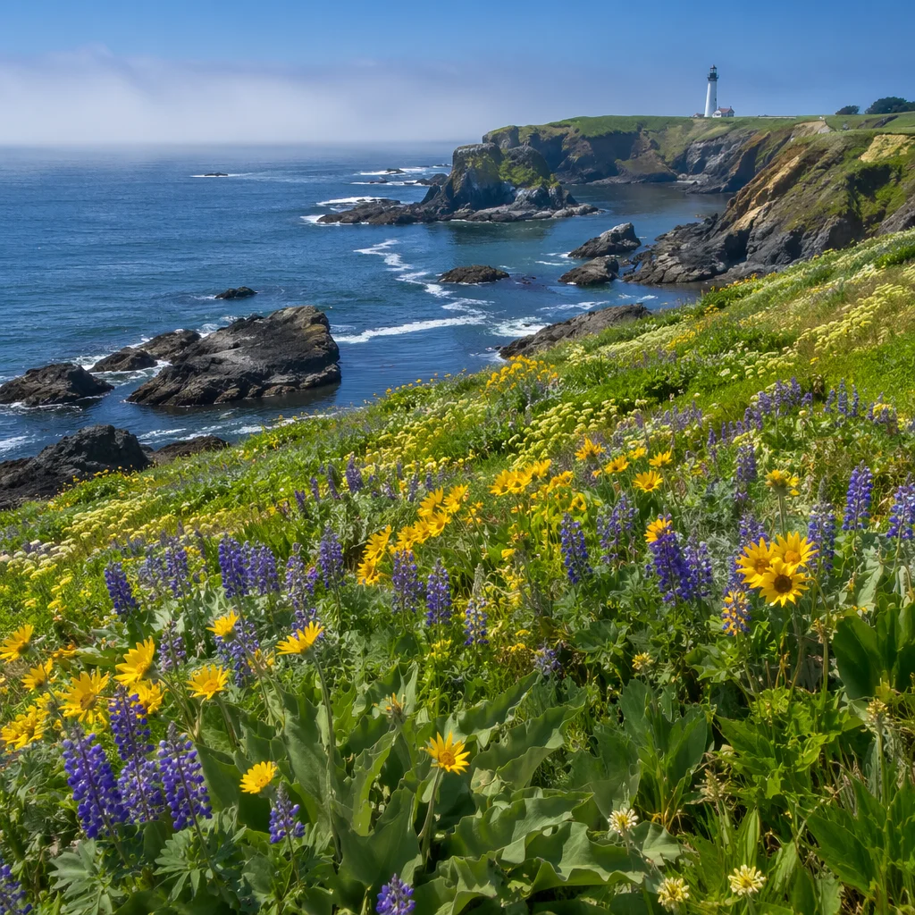 Coastal Wildflower Meadow Above Ocean Cove