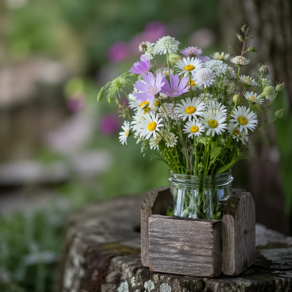 Rustic Wildflower Bouquet in Glass Jar